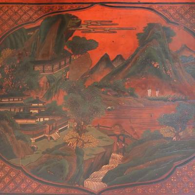 Pair of Chinoiserie Armchairs in Red Lacquer