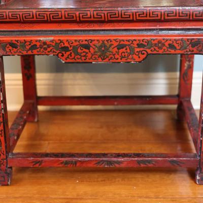 Pair of Chinoiserie Armchairs in Red Lacquer