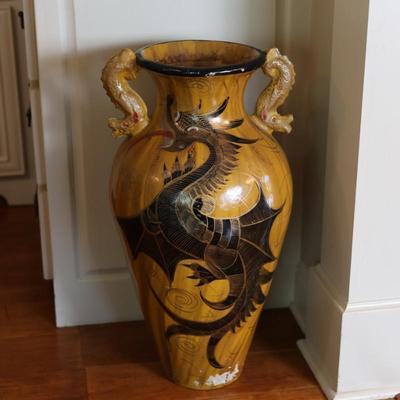 Large Hand Painted Dragon Motif Floor Vase