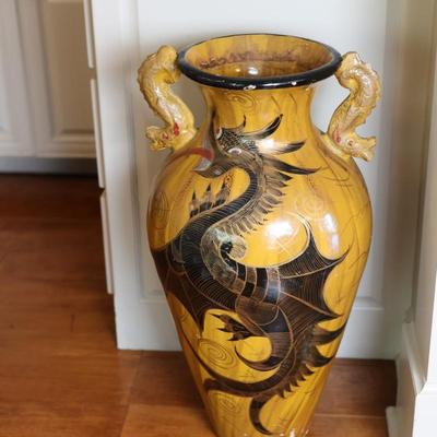 Large Hand Painted Dragon Motif Floor Vase