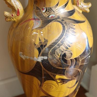 Large Hand Painted Dragon Motif Floor Vase