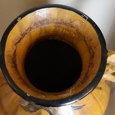 Large Hand Painted Dragon Motif Floor Vase