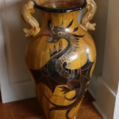 Large Hand Painted Dragon Motif Floor Vase