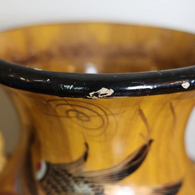 Large Hand Painted Dragon Motif Floor Vase