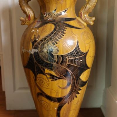 Large Hand Painted Dragon Motif Floor Vase