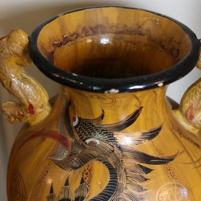Large Hand Painted Dragon Motif Floor Vase