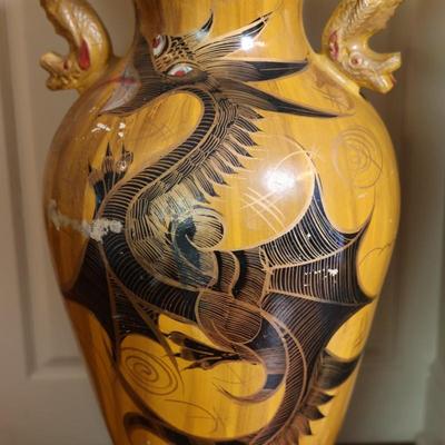 Large Hand Painted Dragon Motif Floor Vase