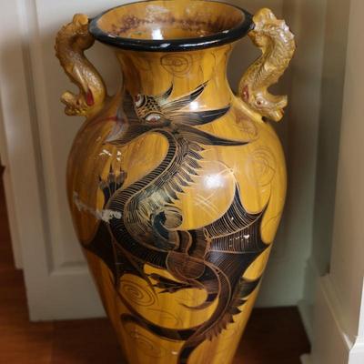 Large Hand Painted Dragon Motif Floor Vase
