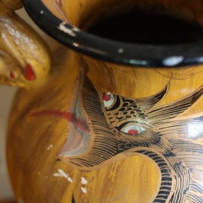 Large Hand Painted Dragon Motif Floor Vase