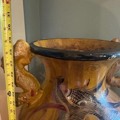 Large Hand Painted Dragon Motif Floor Vase
