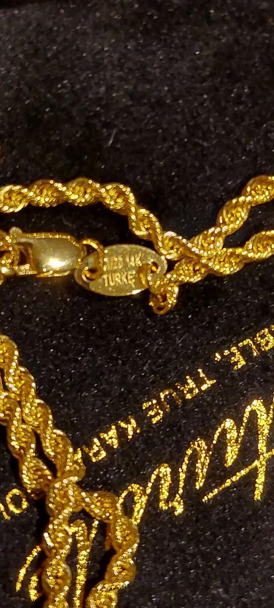 14K Solid Yellow Gold Filled Rope Chain Necklace