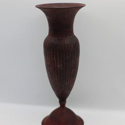 Reddish-Brown Cast Metal Bud Vase with Ribbed Body