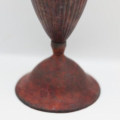 Reddish-Brown Cast Metal Bud Vase with Ribbed Body