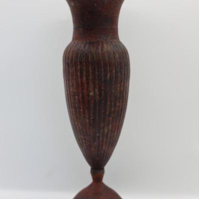 Reddish-Brown Cast Metal Bud Vase with Ribbed Body