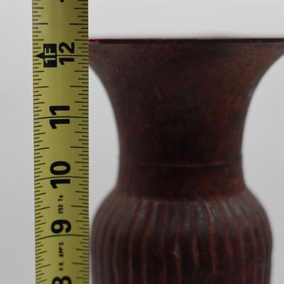 Reddish-Brown Cast Metal Bud Vase with Ribbed Body