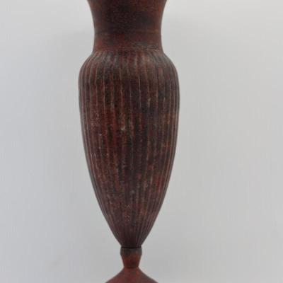 Reddish-Brown Cast Metal Bud Vase with Ribbed Body