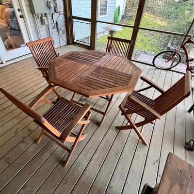 Kingman Teak Table W/ Folding Chairs Patio Set (BD-RG)