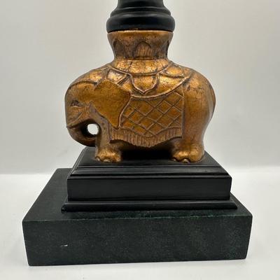 Decorative Black Column Accent with Gold Elephant Base & Pineapple Finial
