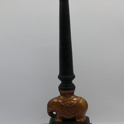 Decorative Black Column Accent with Gold Elephant Base & Pineapple Finial