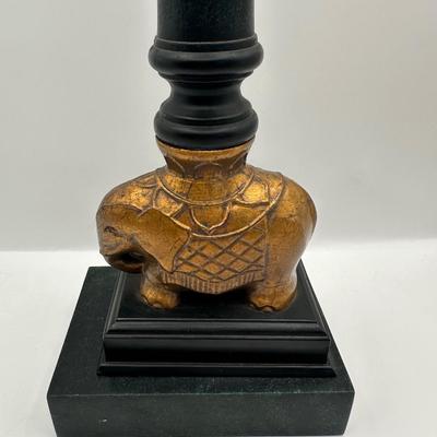 Decorative Black Column Accent with Gold Elephant Base & Pineapple Finial