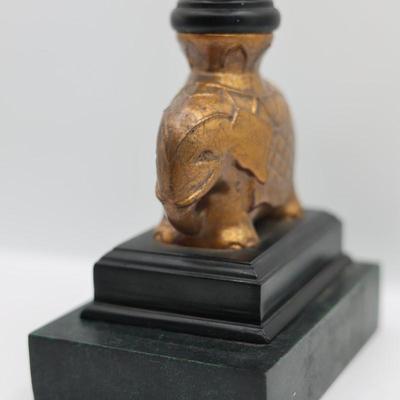 Decorative Black Column Accent with Gold Elephant Base & Pineapple Finial