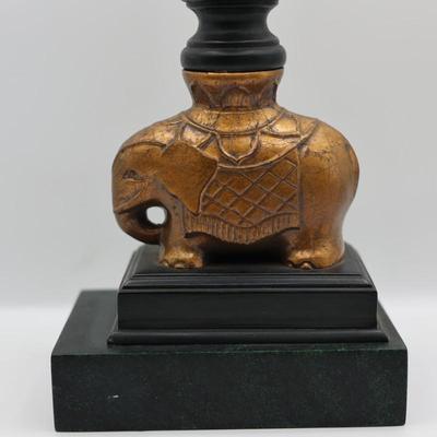Decorative Black Column Accent with Gold Elephant Base & Pineapple Finial