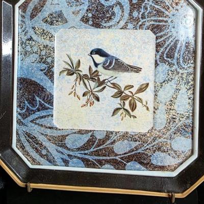 Grasslands Road Chickadee Decorative Square Plate – Vintage-Style Ceramic with Gold Trim – Nature Wildlife Art Dish