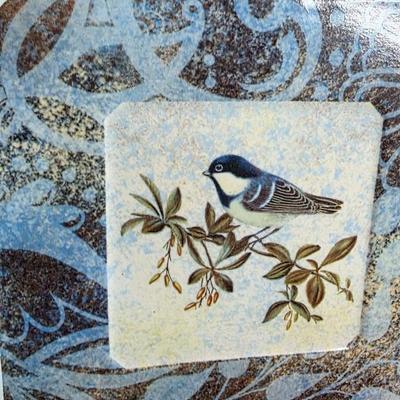 Grasslands Road Chickadee Decorative Square Plate – Vintage-Style Ceramic with Gold Trim – Nature Wildlife Art Dish