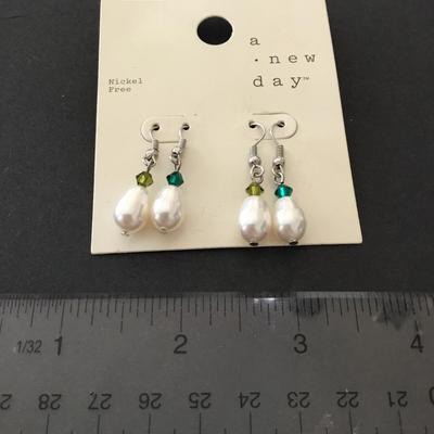 A new day, Silver tone faux pearl earrings