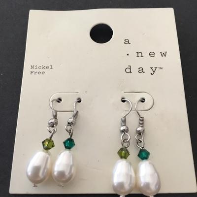 A new day, Silver tone faux pearl earrings