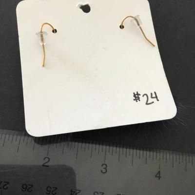 Cute gold tone Blue rhinestone faux fur earrings