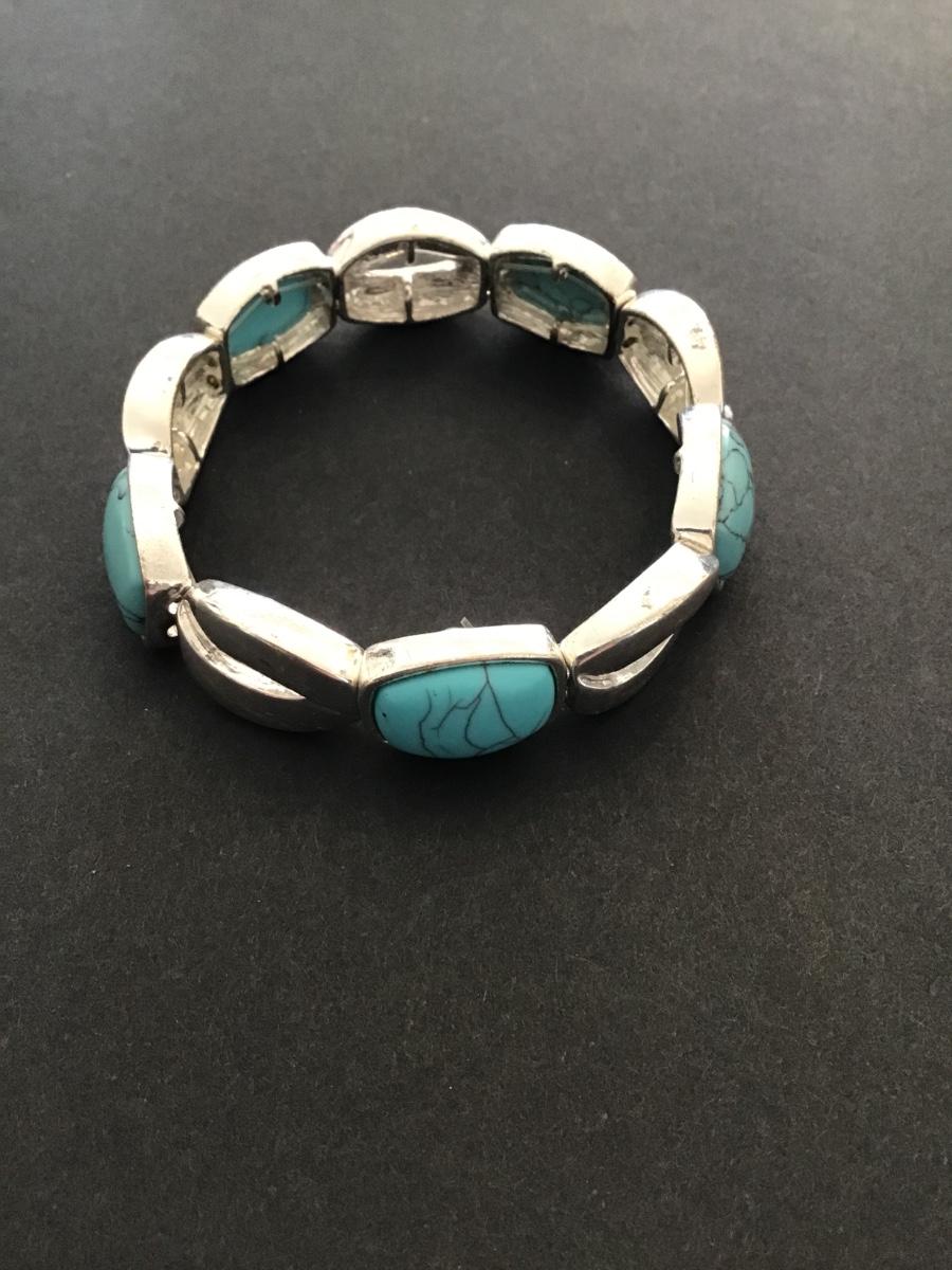 Sale Photo Thumbnail #184: Silver tone faux turquoise stretchy bracelet 
Please see attached photos
