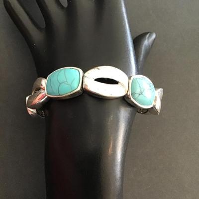 Silver Tone Faux turquoise stretchy bracelet