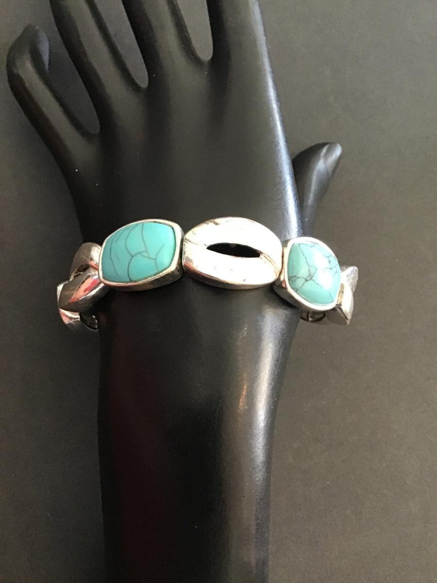 Sale Photo Thumbnail #183: Silver tone faux turquoise stretchy bracelet 
Please see attached photos