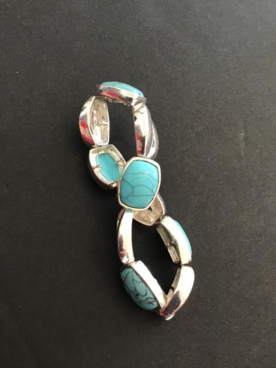 Sale Photo Thumbnail #185: Silver tone faux turquoise stretchy bracelet 
Please see attached photos