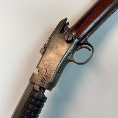 Sale Photo Thumbnail #73: Winchester’s legendary John & Matthew Browning–designed slide-action .22 rifle, prized by collectors and vintage-shooting enthusiasts alike. This late-production Model 1890 (often called the “Gallery Gun”) represents the final evolution of Winches