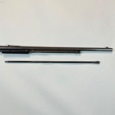 Sale Photo Thumbnail #74: Winchester’s legendary John & Matthew Browning–designed slide-action .22 rifle, prized by collectors and vintage-shooting enthusiasts alike. This late-production Model 1890 (often called the “Gallery Gun”) represents the final evolution of Winches