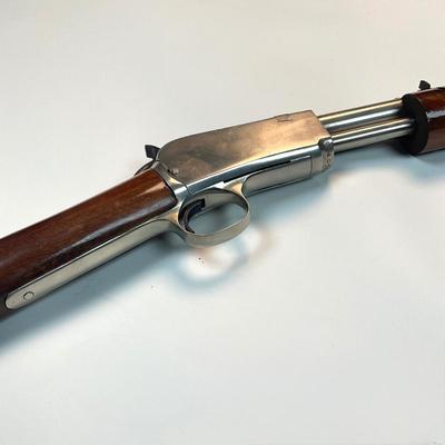 Sale Photo Thumbnail #109: Offered is a Rossi Model 62 SA Stainless Steel Pump-Action Rifle chambered in .22 Long Rifle, serial G240165 — a modern Brazilian reproduction of the legendary Winchester Model 62 “gallery gun.” This stainless Rossi captures the timeless design, smo