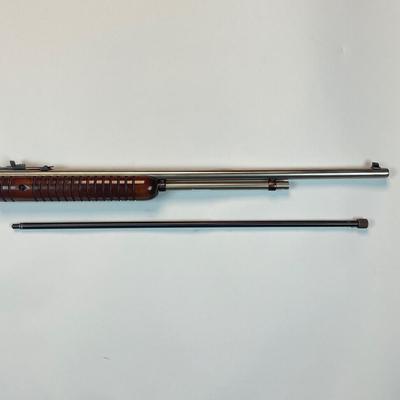 Sale Photo Thumbnail #116: Offered is a Rossi Model 62 SA Stainless Steel Pump-Action Rifle chambered in .22 Long Rifle, serial G240165 — a modern Brazilian reproduction of the legendary Winchester Model 62 “gallery gun.” This stainless Rossi captures the timeless design, smo