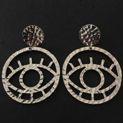 Large silver toned, all seeing eye, evil eye, statement earrings