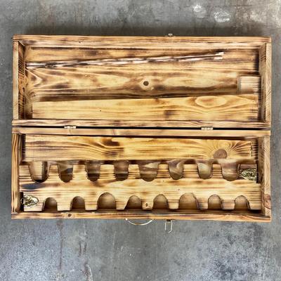 Sale Photo Thumbnail #146: Free-standing wooden gun rack, designed for storing and displaying long guns such as rifles and shotguns. It has "WINCHESTER" & “Remington” logos on the front.
Made from pine. 
It is designed to be a portable, floor-standing storage solution, suitable