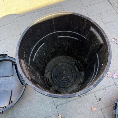 Three 20 Gallon Rubbermaid Roughnecks with Lids