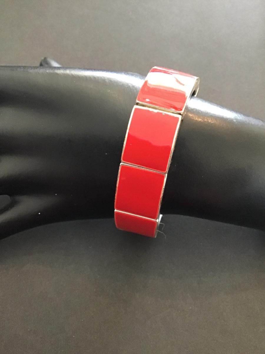 Sale Photo Thumbnail #203: Very nice gold tone with red Enamel stretchy bracelet. Please see attached photos.
