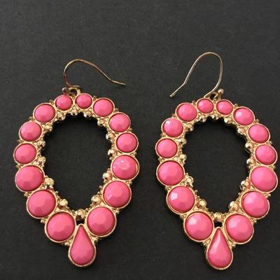 Vintage, gold tone, hot pink earrings
