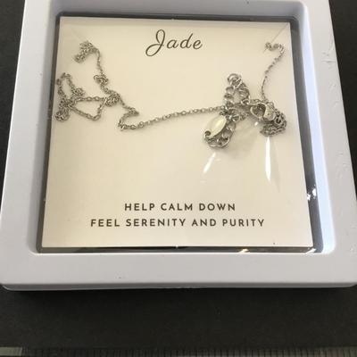 Beautiful, very nice, silver toned, jade heart pendant, necklace, help calm down hill, serenity, and purity necklace