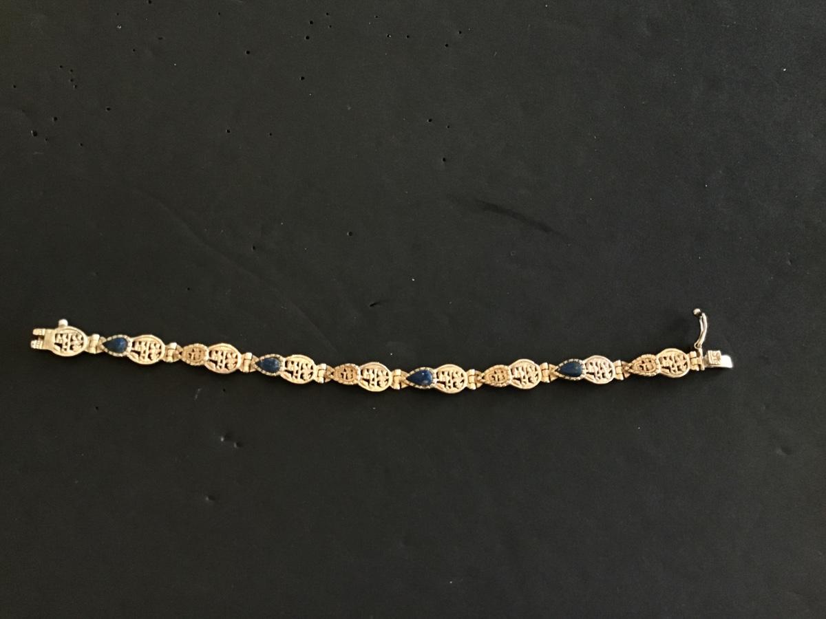 Marked 950 Tennis Bracelet Blue Stone Locking