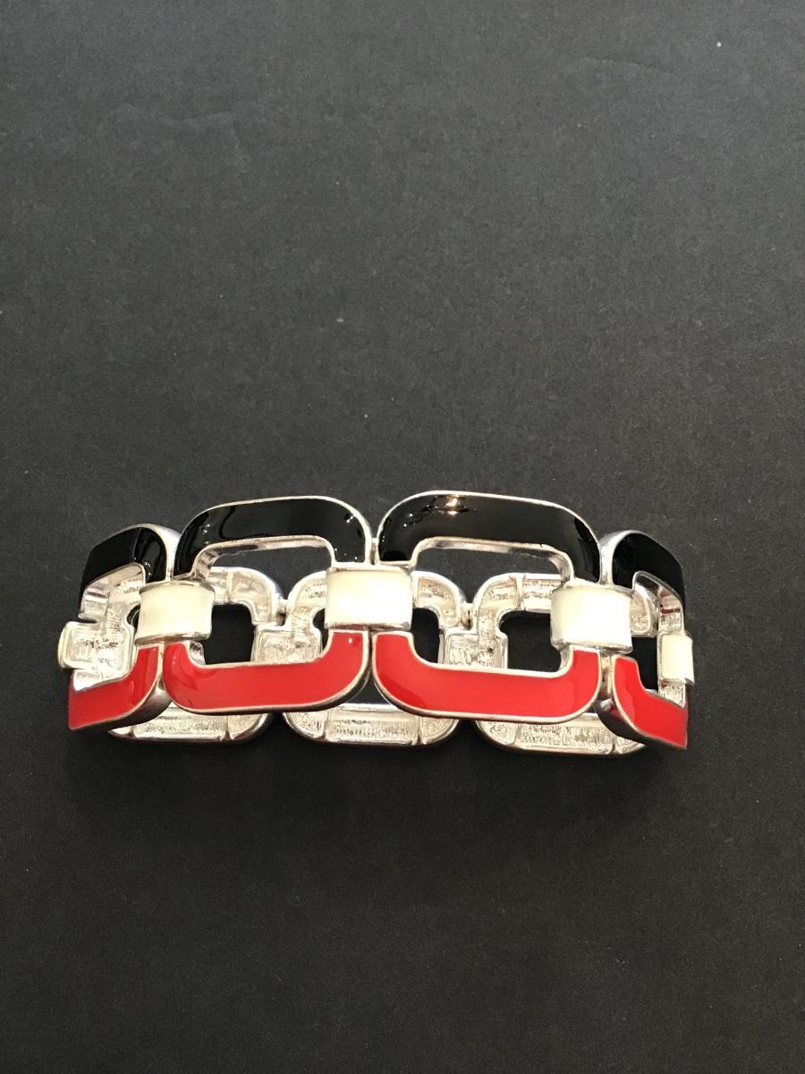 Very nice red white and black enamel fashion stretchy bracelet