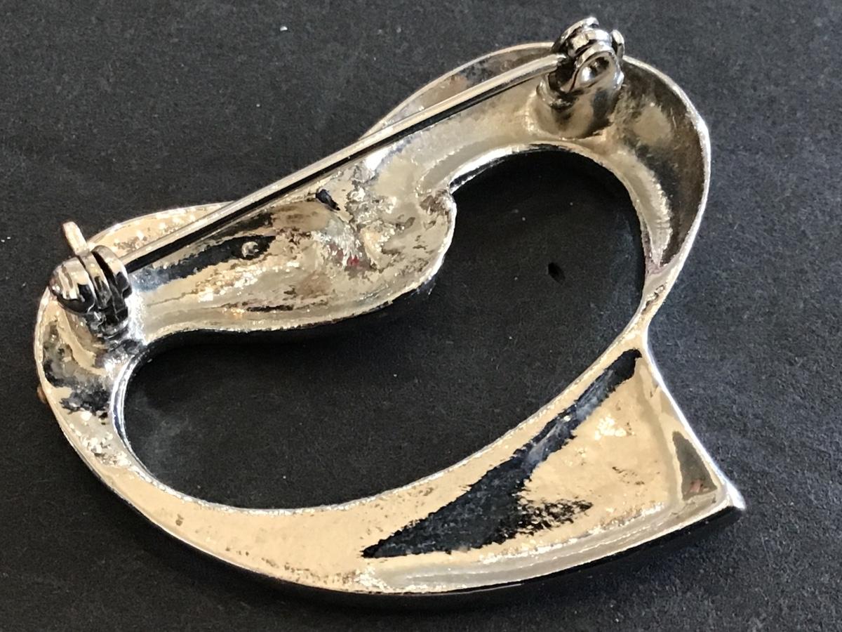 Silver Tone Heart Rhinestone Brooch