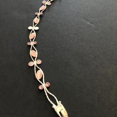 Silvertone, pink glass bead and pink rhinestone fashion bracelet