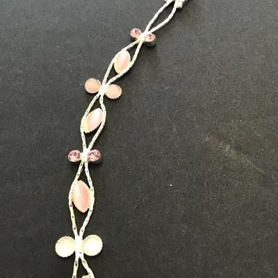 Silvertone, pink glass bead and pink rhinestone fashion bracelet